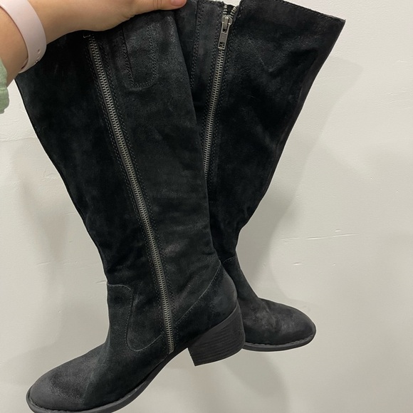 Born Basil Double Buckle Distress Black Suede Leather Heeled Riding Boot Size 8 - Picture 9 of 11